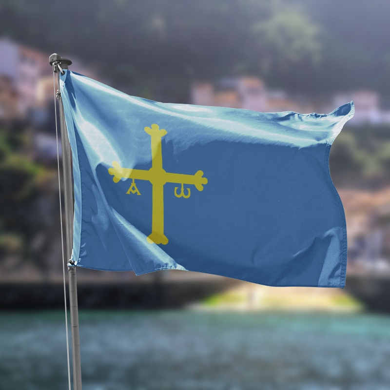 Bandera de asturias azul con una cruz amarilla