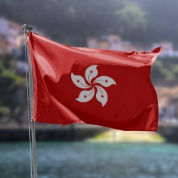 bandera hong kong roja con una flor blanca