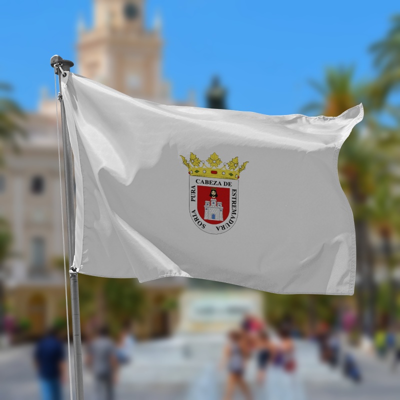 bandera de soria blanca con el escudo de soria en el centro
