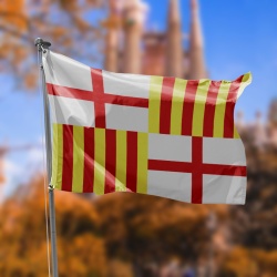 bandera de barcelona franjas rojas y amarillas y 2 cruces rojas
