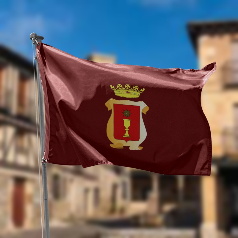 bandera de cuenca roja con el escudo de cuenca en el centro