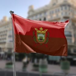 bandera de burgos roja con el escudo de burgos en el centro