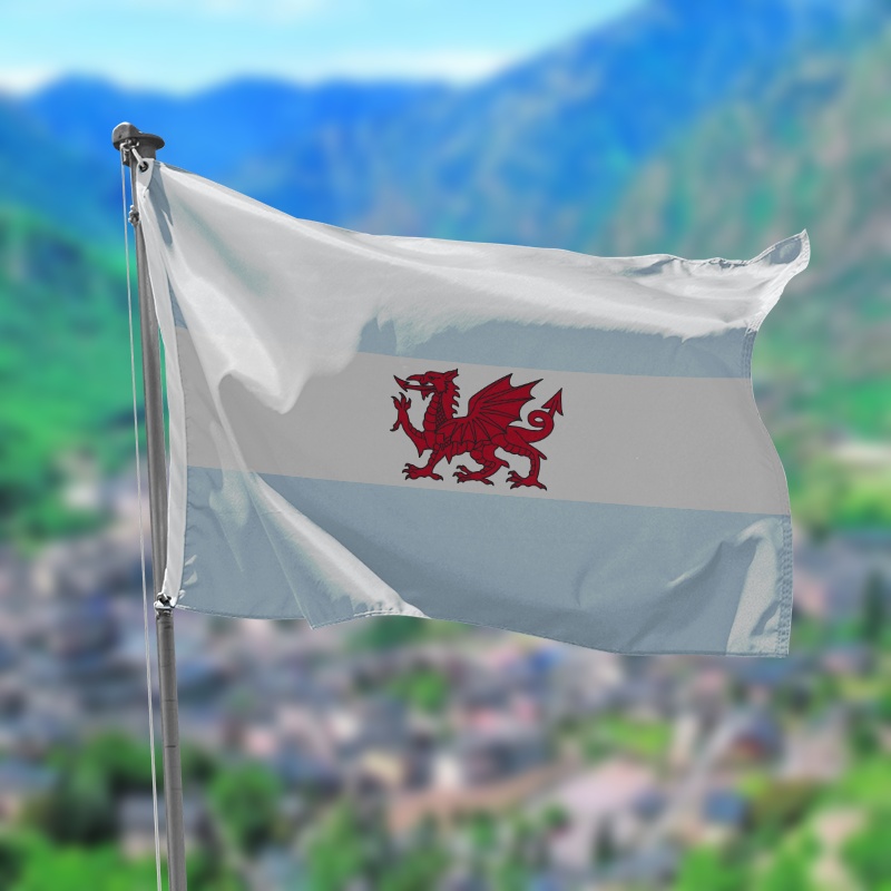 bandera colonizacion galesa en argentina azul celeste y blanca con un dragon rojo en el centro