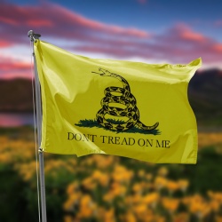 bandera gadsen amarilla con serpiente de cascabel y frase