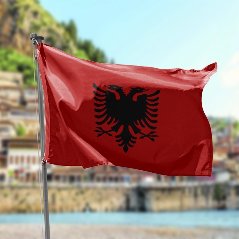 bandera albania roja aguila negro centro